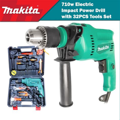 Makita Drill Set 710w Electric Impact Power Drill With 32PCS Cordless