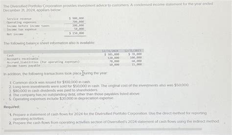 Solved The Diversified Portfolio Corporation Provides Chegg