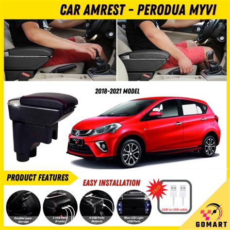 New Perodua Myvi Car Arm Rest Armrest Usb Phone Charger Console Box