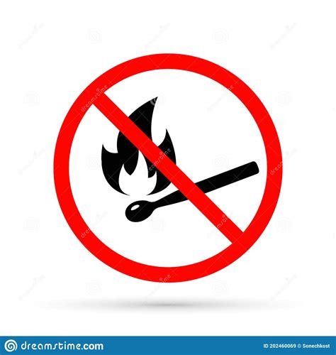 Fire Prohibition Sign No Match Open Flame Symbol Isolated On White