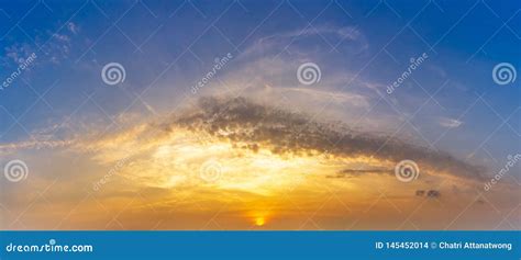 Pnorama Morning Golden Hour Sky And Cloud With Sunrise Nature