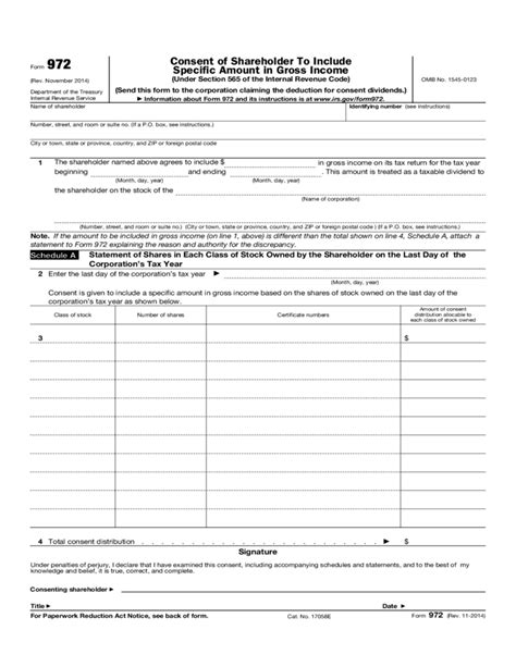 Form 972 Consent Of Shareholder To Include Specific Amount In Gross