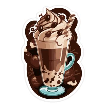 Clipart Stiker Minuman Teh Susu Panas Coklat Vektor Desain Stiker