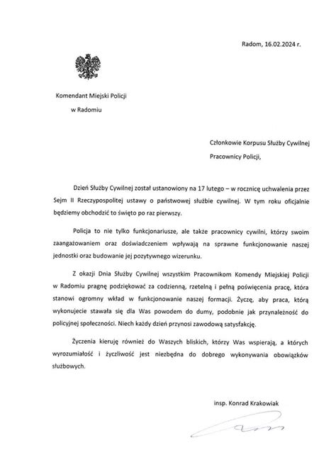 Yczenia Komendanta Miejskiego Policji W Radomiu Z Okazji Dnia S U By