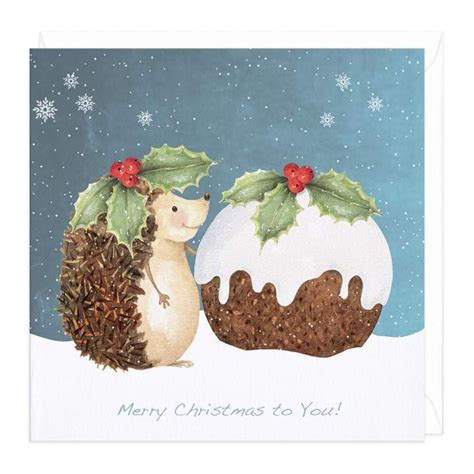 Whistlefish Christmas Card Hedgehog With Pudding Delivery To Eu Only