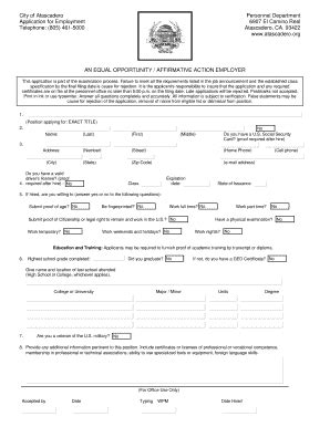 Atascadero Job Application Fill Online Printable Fillable Blank