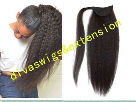 Italian Yaki Ponytail Hairpiece Kinky Straight Drawstring Human Hair