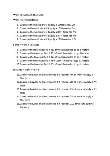 Work Force And Distance 5 Level Differentiated Worksheet Teaching