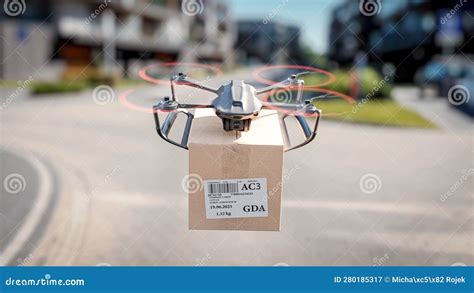 A Delivery Drone is Flying between Residential Buildings - the Concept ...