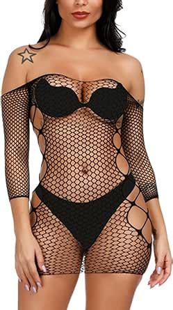 Woosifun Women Fishnet Lingerie Babydoll Halter Stretch Chemise