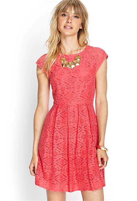 Lyst Forever 21 Contemporary Darling Lace Fit And Flare Dress In Pink