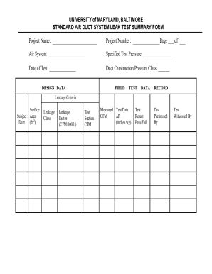 Fillable Online Standard Air Duct Leak Test Summary Form Fax Email