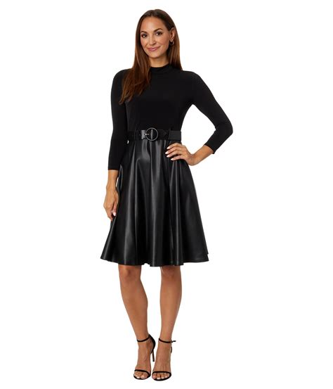 Calvin Klein Belted Dress With Mock Neck Matte Jersey Top With Faux