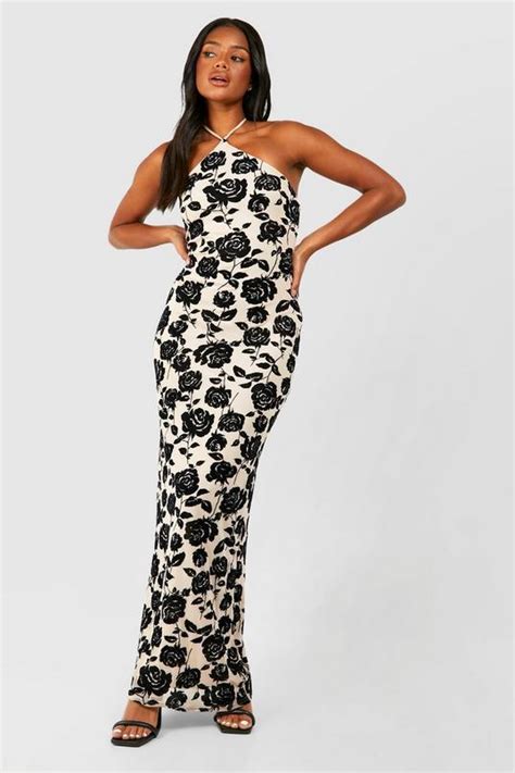 Floral Devore Halter Maxi Dress Boohoo Uk