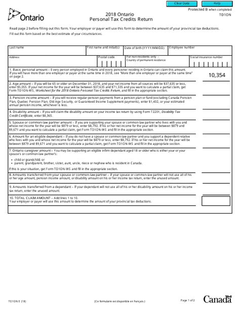 Form Td1on 2018 Fill Out Sign Online And Download Fillable Pdf Ontario Canada Templateroller