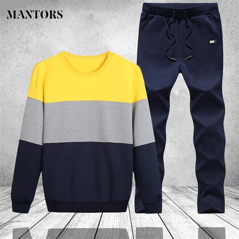 Autumn Sweatshirt Set Man Clothing 2018 Two Piece Sets Men Long Sleeve Striped Hoodies