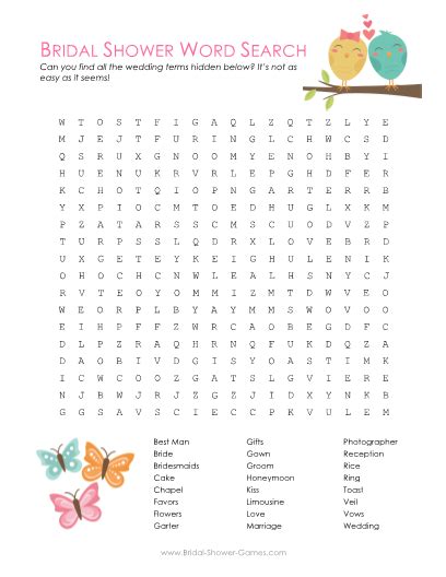 Printable Bridal Shower Word Search Bridal Shower Games