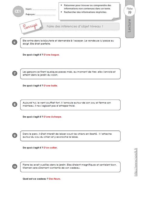 CE1 Les inférences d objet Niveau 1