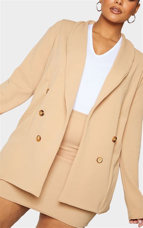 Plus Camel Oversized Button Detail Blazer Prettylittlething Usa