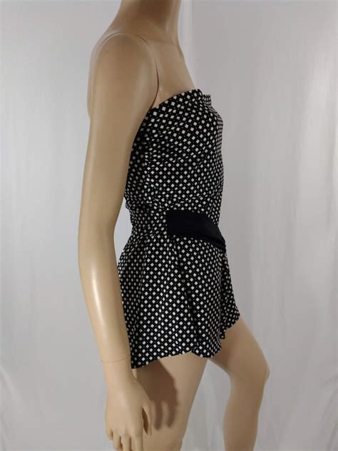 80 S Bathing Suit Women S One Piece Black White Strap Gem