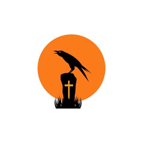 Premium Vector Illustration Of A Raven On A Grave