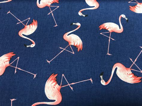 100 Cotton Print Pink Flamingo Fabric From Nutex Flamingo Etsy