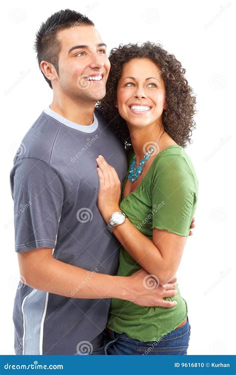 Happy Couple In Love Over White Background Stock Photo Image Of