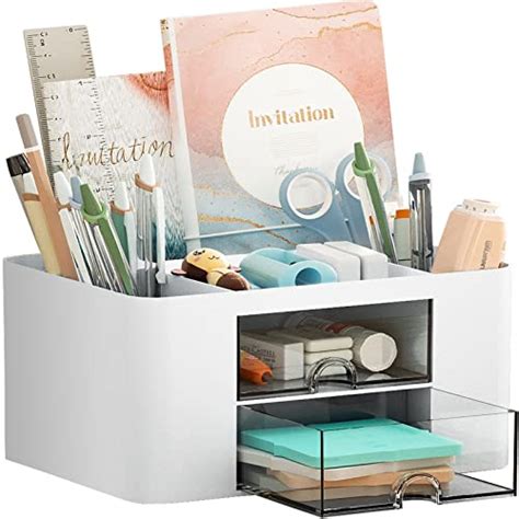 Marbrasse Pen Organizer with 2 Drawer, Multi-Functional Pencil Holder ...