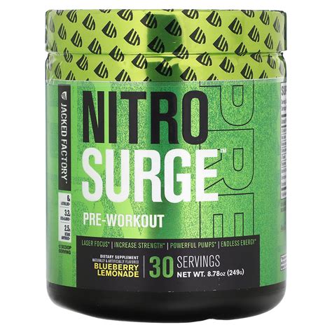 Jacked Factory Nitro Surge Pre Workout Blueberry Lemonade 878 Oz