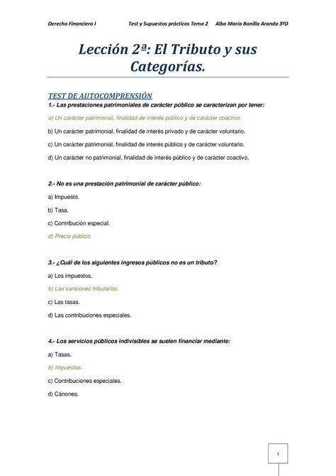 Test y supuestos practicos Tema 2 Financiero I Corregido Lección 2ª