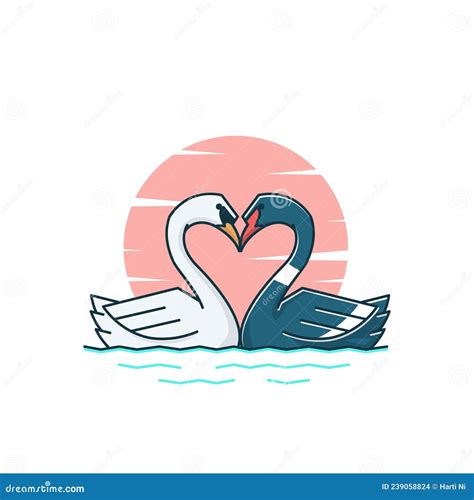 Love Heart Swan Goose Couple Duck Swimming Vector Cartoon Stock Vector