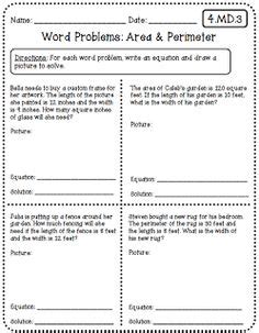 Area And Perimeter Word Problems 4th Grade Pdf