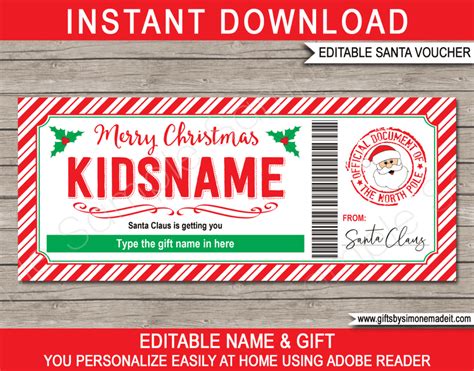 Santa T Certificate Template Printable Christmas T Card