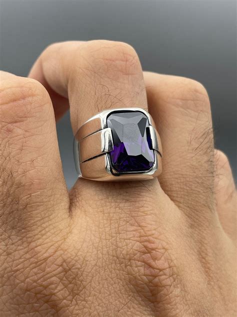 Amethyst Men Ring Purple Stone Ring Handmade Silver Ring Amethyst