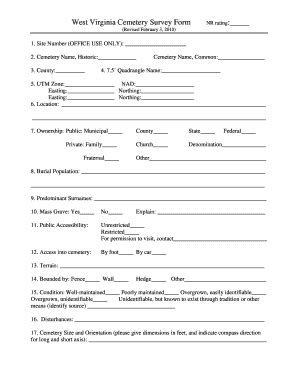 Fillable Online Wvculture Cemetery Survey Form West Virginia Division