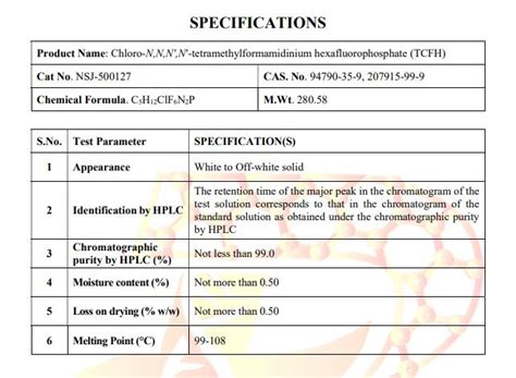 Chloro N N N′ N′ Tetramethylformamidinium Hexafluorophosphate Tcfh 99 Nsj Prayoglife Cas