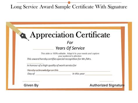 Long Service Award Sample Certificate With Signature | Graphics ...