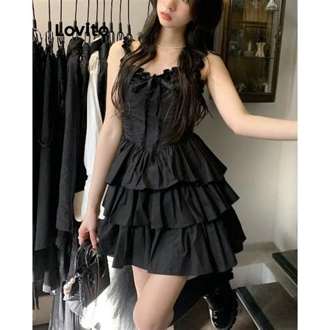 Lovito Women Casual Plain Tiered Layer Dress Lna Shopee Philippines