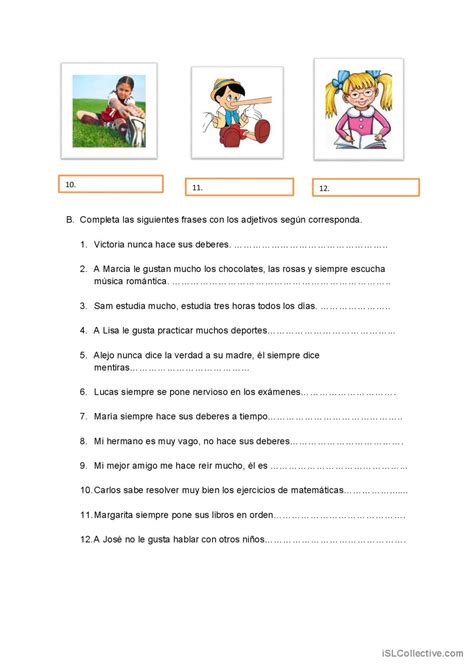 Los Adjetivos Français Fle Fiches Pedagogiques Pdf And Doc