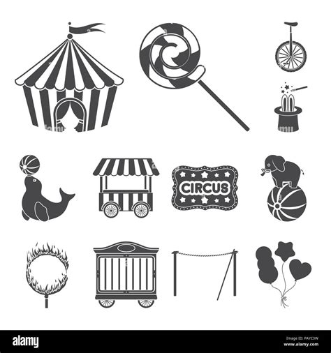 Circus and attributes black icons in set collection for design. Circus ...