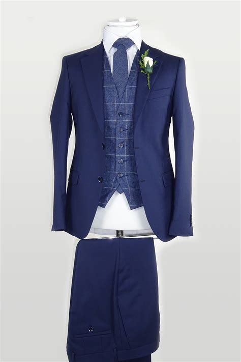 Navy Suit Check Waistcoat Outlet Bellvalefarms