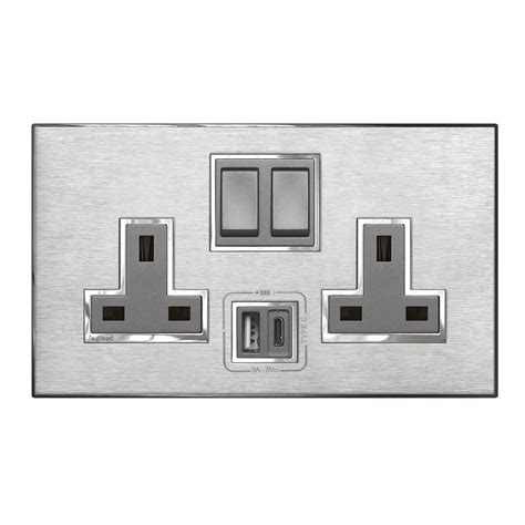 Arteor Surround Plate For 2 Gang 13a Switched Socket Outlet With Usb Chargers Brushed Stainless