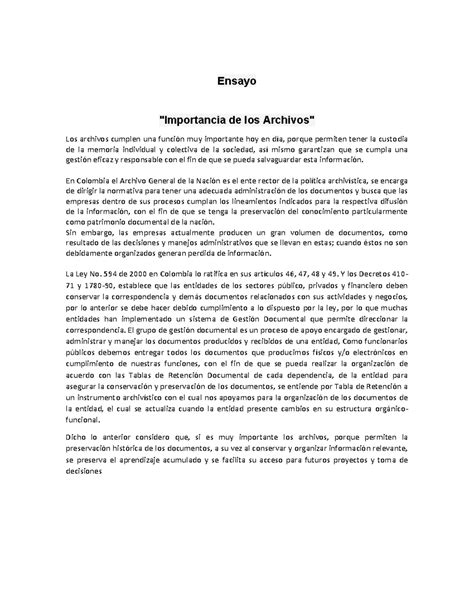 Importancia De Los Archivos Ensayo Importancia De Los Archivos Los