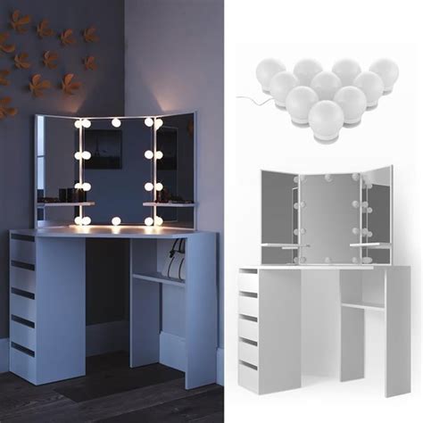 Hoekkaptafel Met LED Verlichting En Kruk Cosmetica Make Up Tafel Met