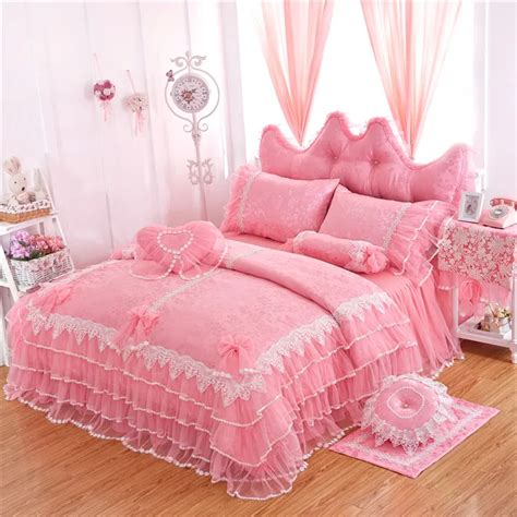 Luxury King Queen Twin Size Princess Korean Bedding Set Pink 4 7pcs