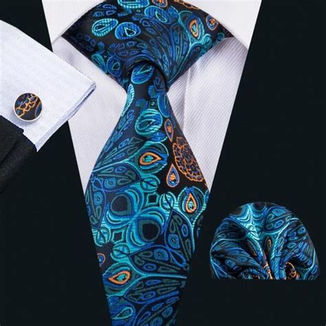 Peacock Blue Matching Tie Set Pc Mens Silk Ties Necktie Set Ties