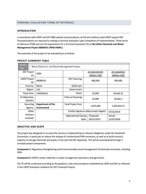 Fillable Online Erc Undp Undp Gef Terminal Evaluation Terms Of