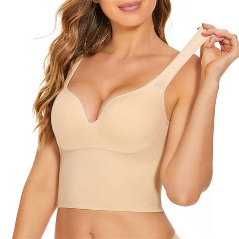 Ehtmsak Seamless Bras For Women All Stretchy Plunge Longline Padded