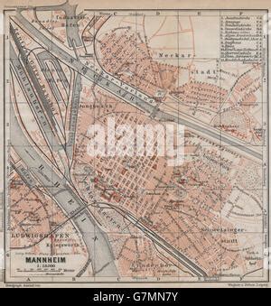 Mannheim Vintage Town City Stadtplan Baden W Rttemberg Karte Old