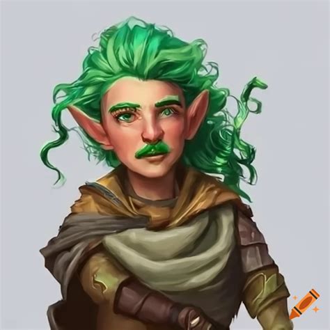 Dnd Gnome With Green Hair And Mustache Resembling Orlando Bloom On Craiyon